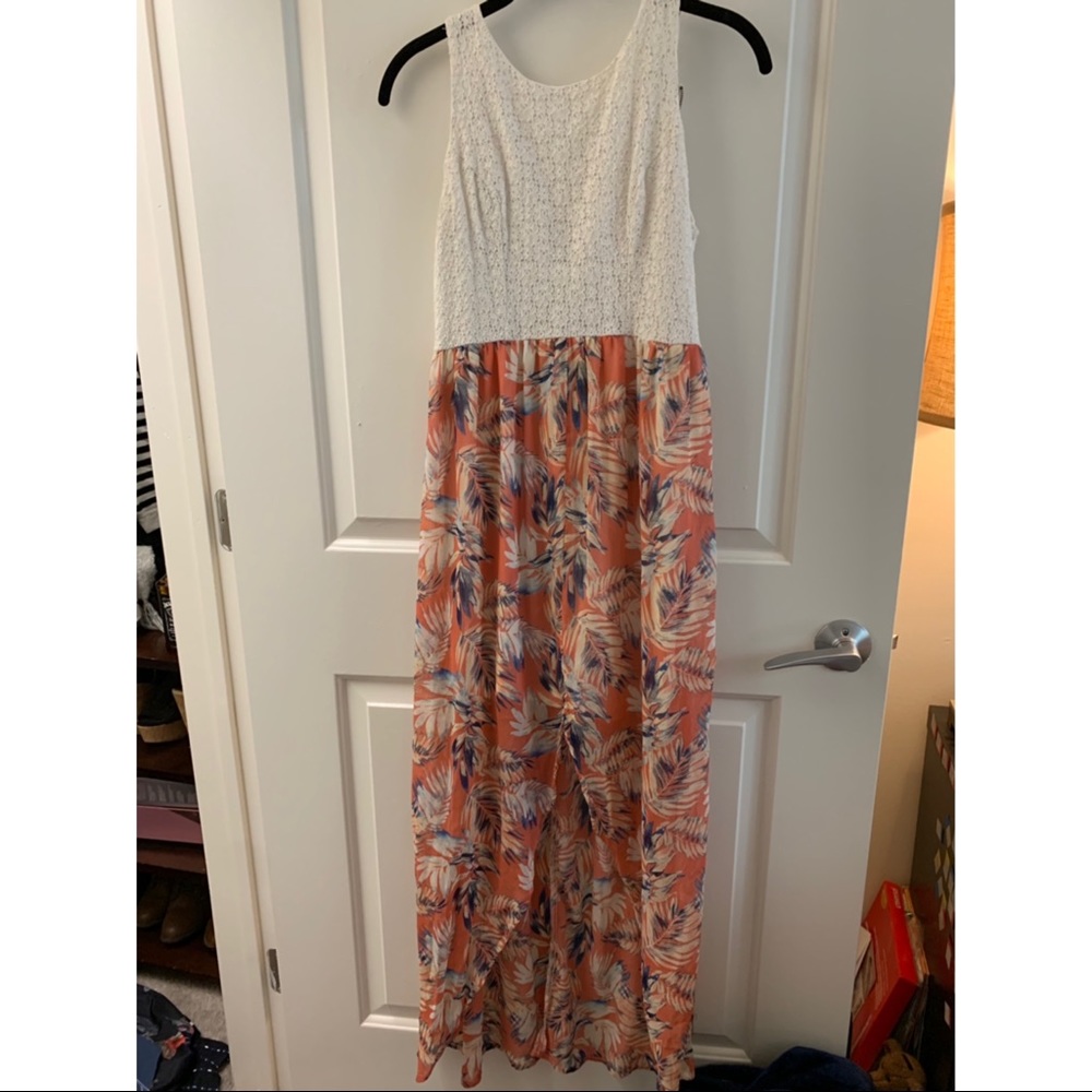 High-Low Dress with Lace Top and Floral Bottom